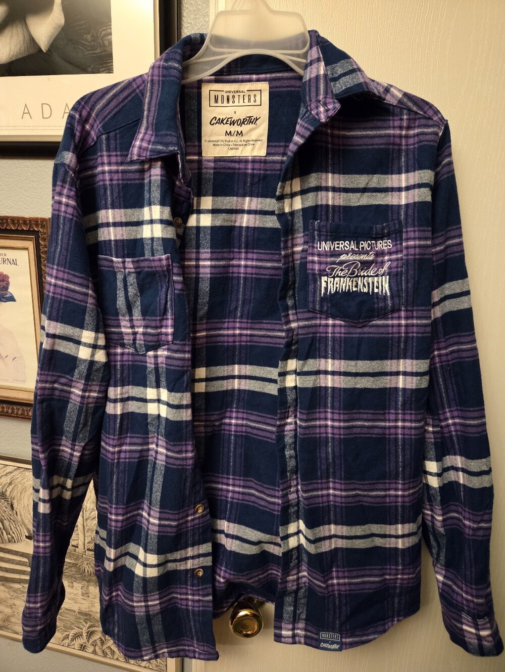 Woman's 'The Bride of Frankenstein' Plaid Flannel Shirt - Purple Cakeworthy